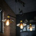 3-lamp vintage black industrial suspension with black metal pulley