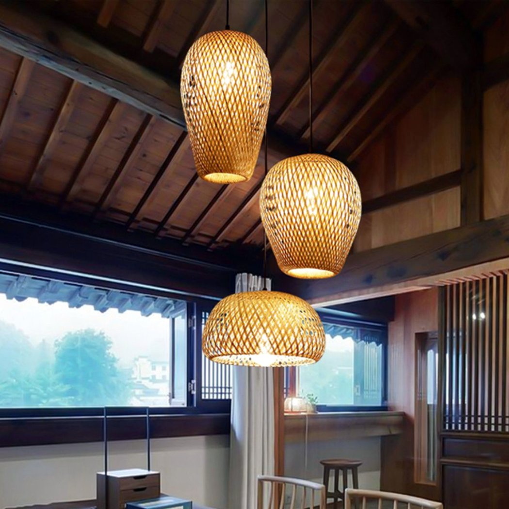 3-light LED hanging lamp in hand-woven wicker