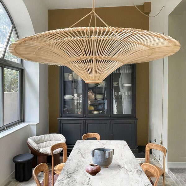 Bali umbrella-shaped rattan suspension, handcrafted and modern