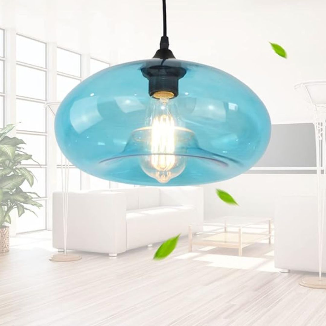 Blue blown-glass suspension lamp, creative retro design