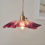 Flower hanging lamp in pink glass