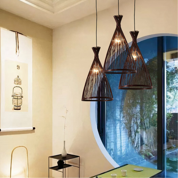 Hand-made Chinese-style rattan suspension with three heads