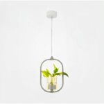 Oval LED hanging lamp with plant vase
