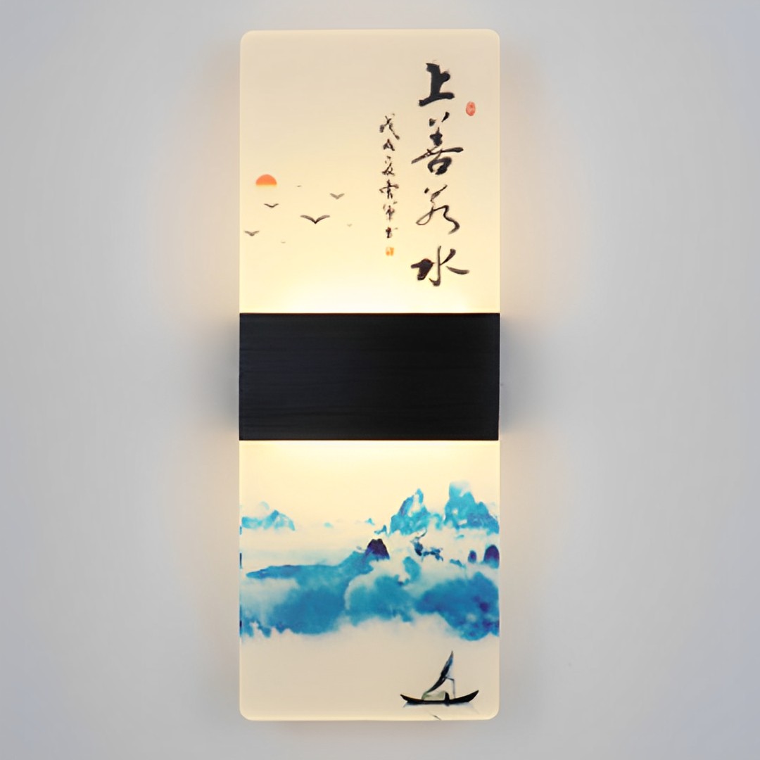 Japanese LED wall lamp in acrylic with landscape design