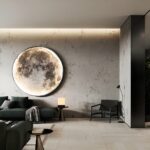 Modern lunar LED round indoor wall light in a modern living room
