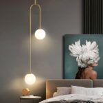 Luxurious modern-style adult bedroom chandelier in acrylic on a grey background with a picture and a bed to the right