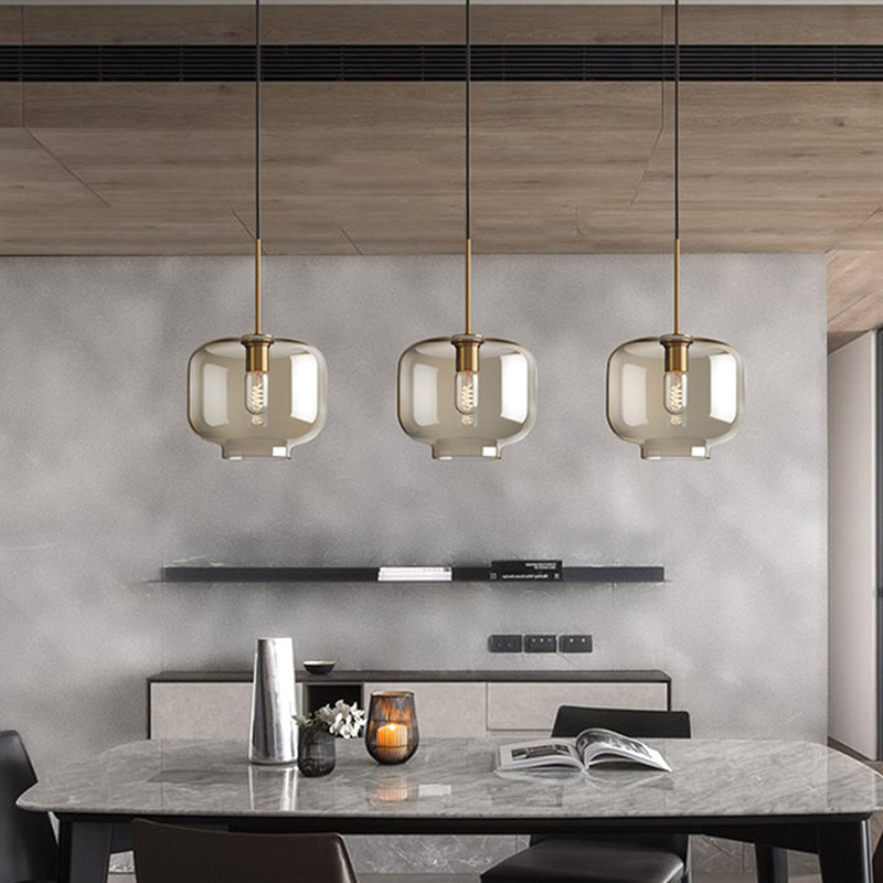 Luxurious Nordic industrial-style smoked-glass suspension lamp