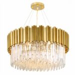 Luxurious gold crystal chandelier with white background