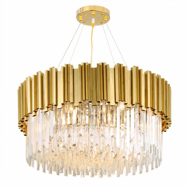 Luxurious gold crystal chandelier with white background