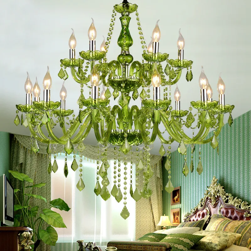 Majestic green chandelier in vintage ceiling style