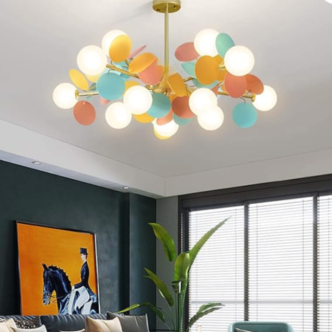 Minimalist and colorful children's chandelier with globes