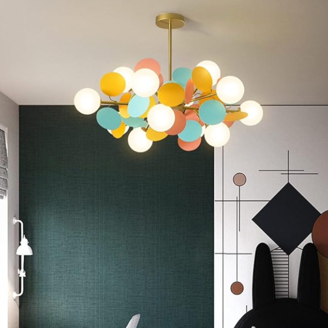 Minimalist and colorful children's chandelier with globes