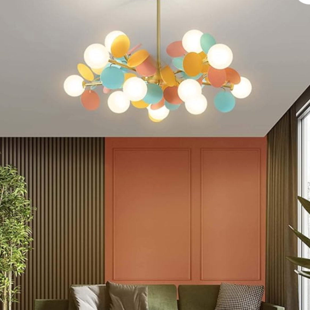 Minimalist and colorful children's chandelier with globes