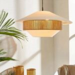 Minimalist Japanese bohemian hanging lamp in hand-woven hemp for a living room