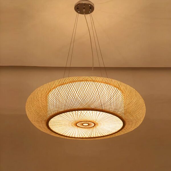 Modern bamboo hanging lamp with Chinese design on orange background