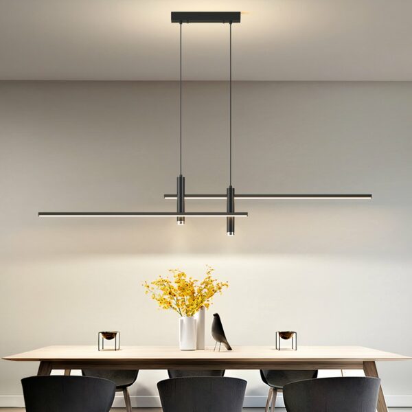 Modern black LED dining room lamp in aluminium on beige background
