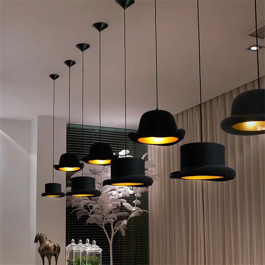 Modern black LED melon hat pendant