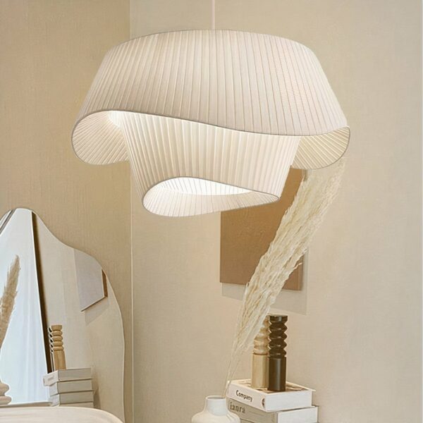 Modern Japanese paper hanging lamp, white in a white room