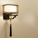Modern Japanese wall lamp in decorated wood