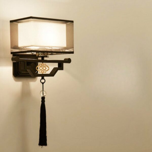 Modern Japanese wall lamp in decorated wood