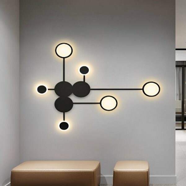 Modern Nordic 6-lamp minimalist LED wall light on a grey wall in the living room