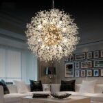 Modern Nordic-style gilded bedroom chandelier with sofa backdrop