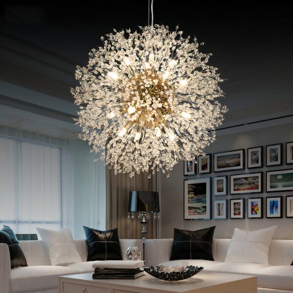Modern Nordic-style gilded bedroom chandelier with sofa backdrop