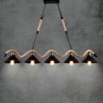 Modern rope pendant with five heads on a grey background