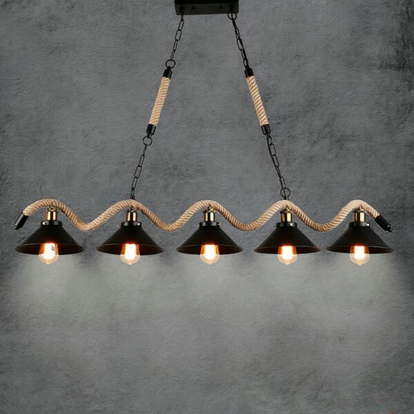 Modern rope pendant with five heads on a grey background