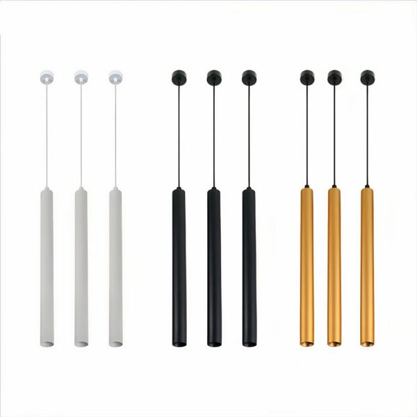 Modern tube suspension for interiors presented in 3 colors on a white background