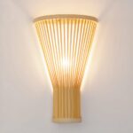 Natural bamboo wall lamp, drum-shaped with white light inside