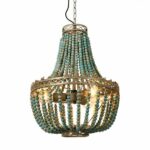 On a white background we see an oriental chandelier with sublime blue pearls.