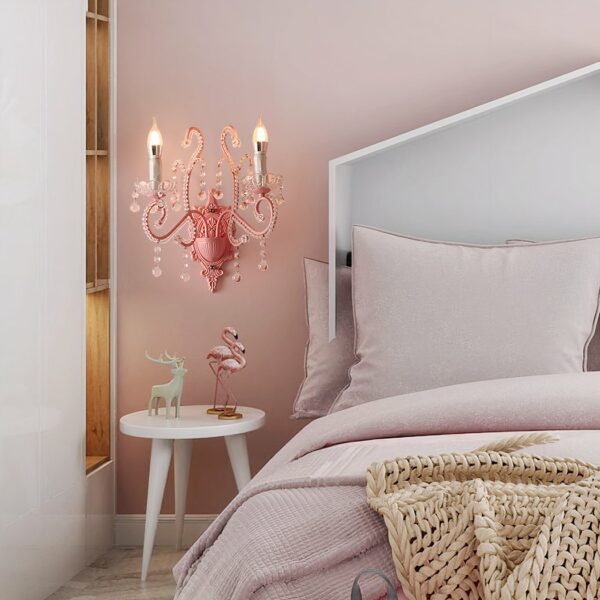 Princess pink candelabra wall light for children's bedroom