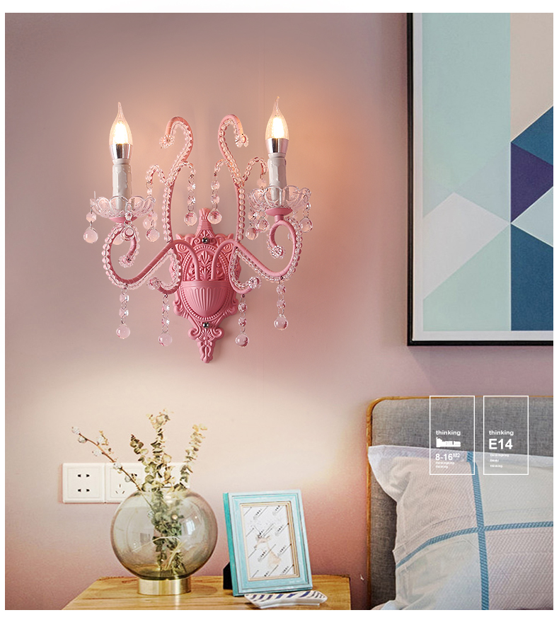 Princess pink candelabra wall light for children's bedroom