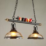 Retro-design industrial billiard chandelier with two heads on a grey background