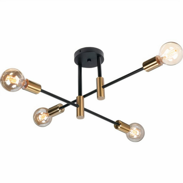 Retro industrial LED chandelier in wrought iron with white background