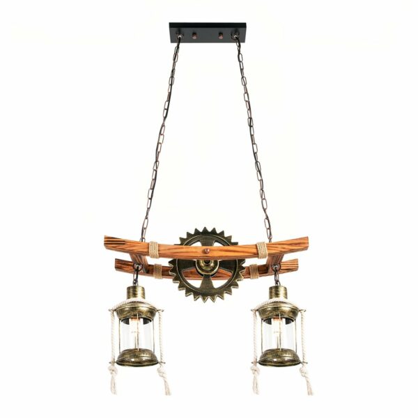 Retro industrial-style adjustable wooden suspension on a white background