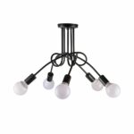 Retro-style black LED chandelier with five metal heads on a white background