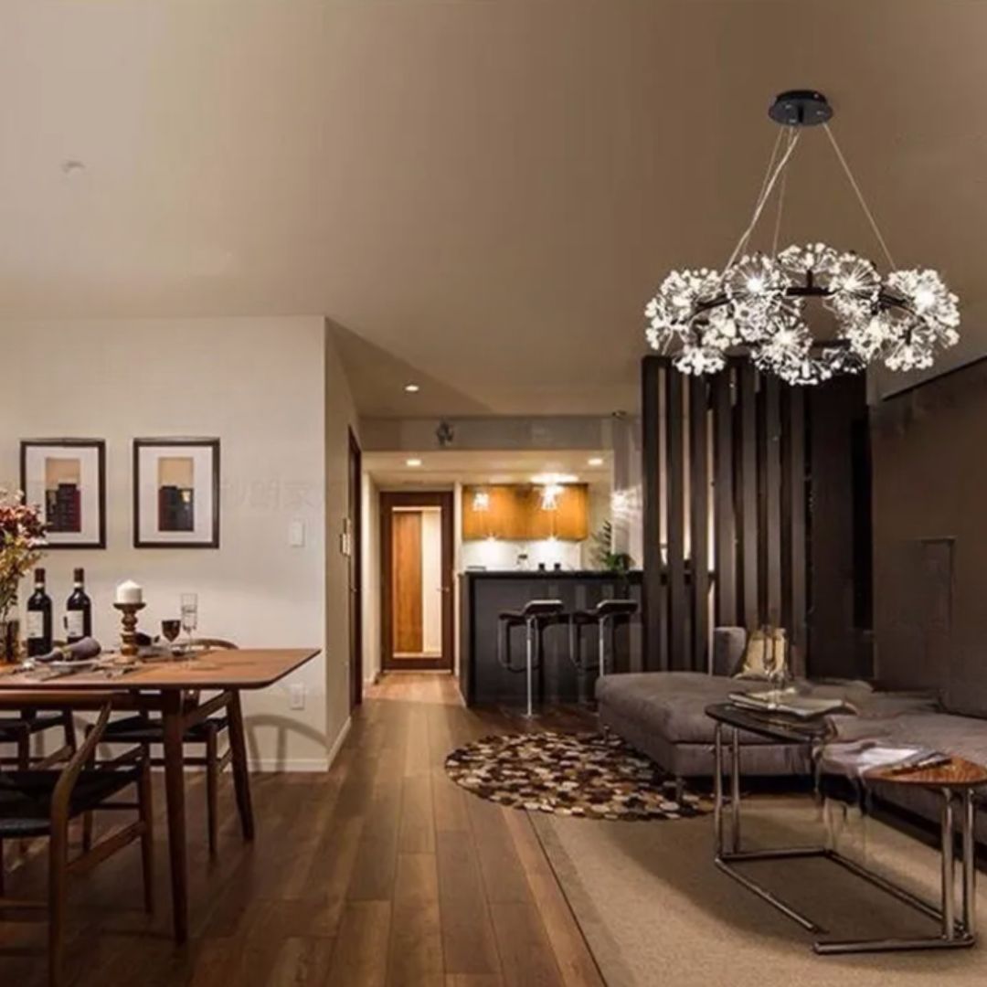 Round LED dandelion chandelier, modern and creative design