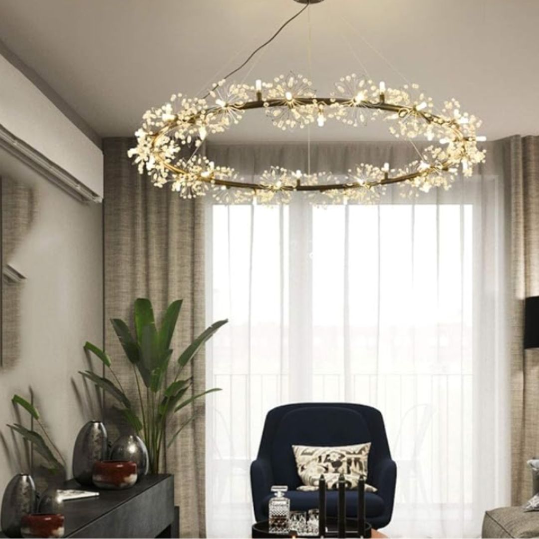 Round LED dandelion chandelier, modern and creative design