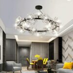 Round LED dandelion chandelier, modern and creative design for a modern living room