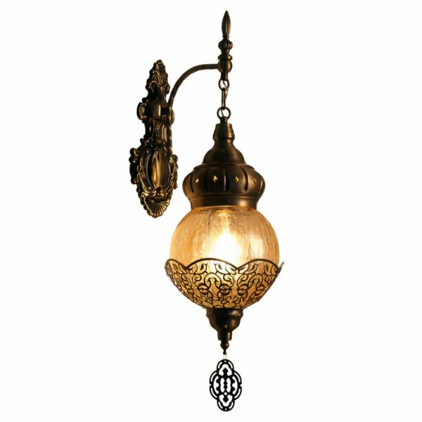 Round oriental wall lamp in crackled glass presented on a white background