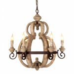 Rustic wood chandelier in traditional style on a white background
