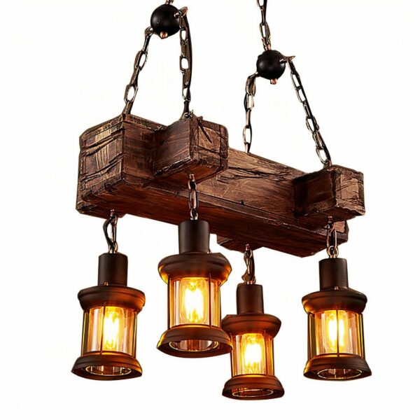 Vintage and industrial wooden suspension on a white background