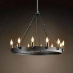 On a black background, a large vintage-style black ceiling light.