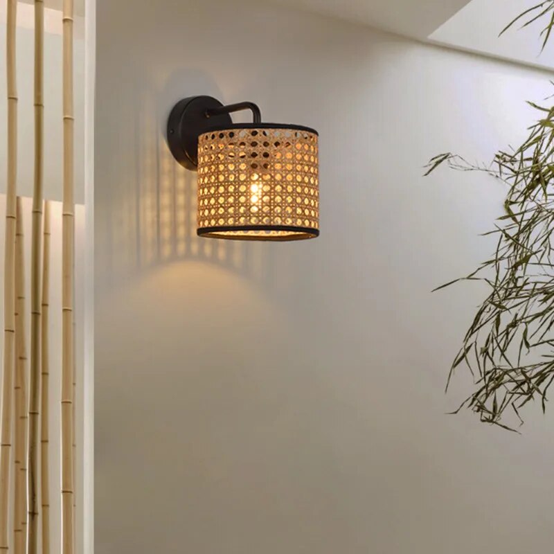 Vintage Japanese-style rattan wall lamp