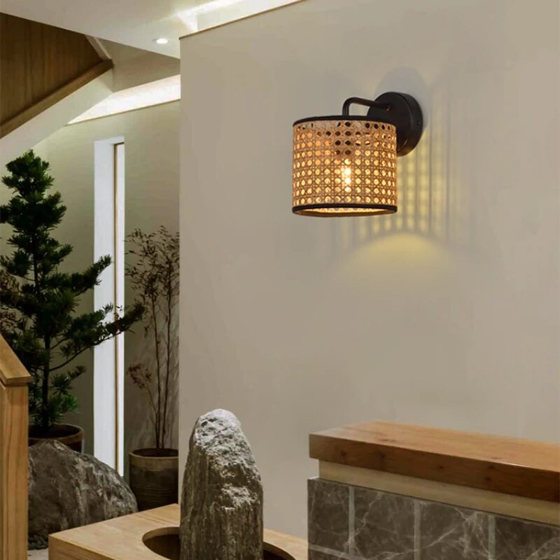 Vintage Japanese-style rattan wall lamp
