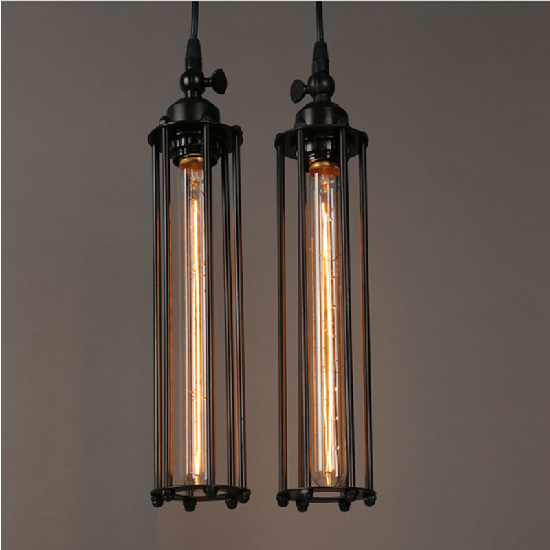 Retro vintage industrial suspension presented several times above a black cabinet