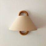 Vintage wood wall light with beige fabric shade