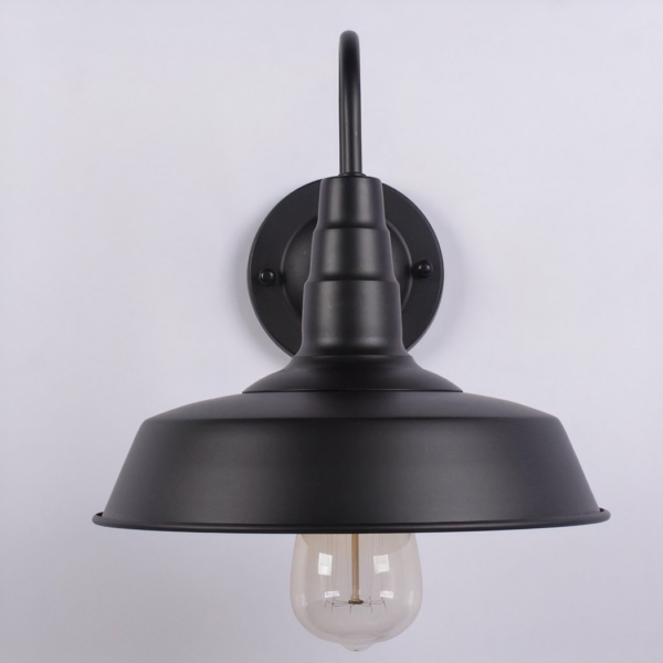 Waterproof vintage-style industrial wall light on grey background
